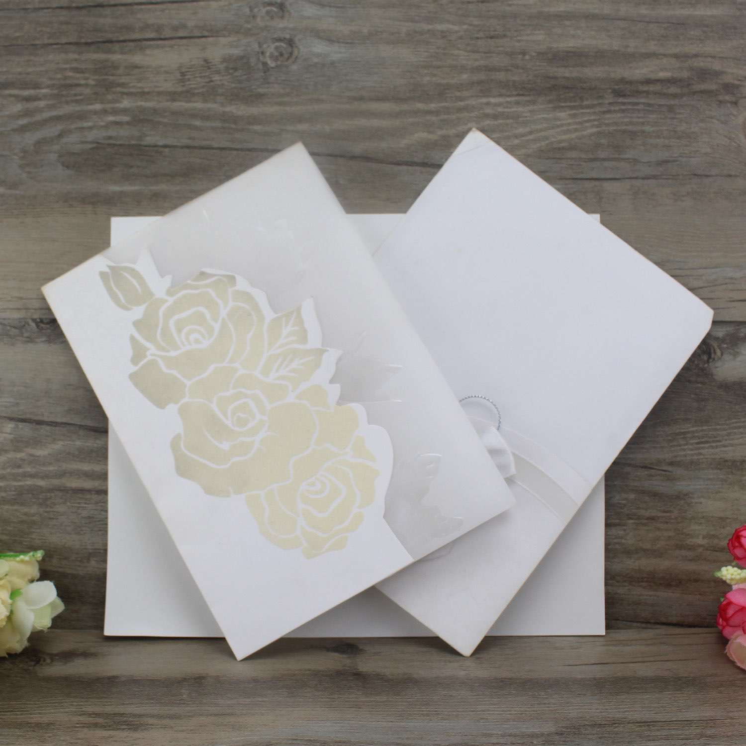 Rose Invitation Card White Wedding Invitation Customized Elegant Invitation Card 
